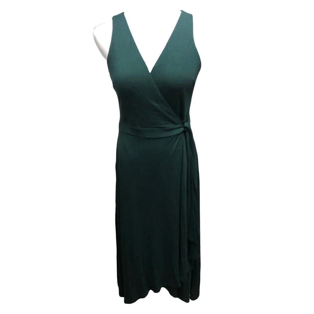 LOFT sleeveless belted wrap dress Small Petite Green Polyester, Spandex, Rayon